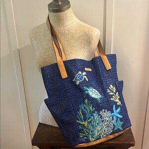 Vera Bradley Ocean-Themed Blue and Tan Tote
